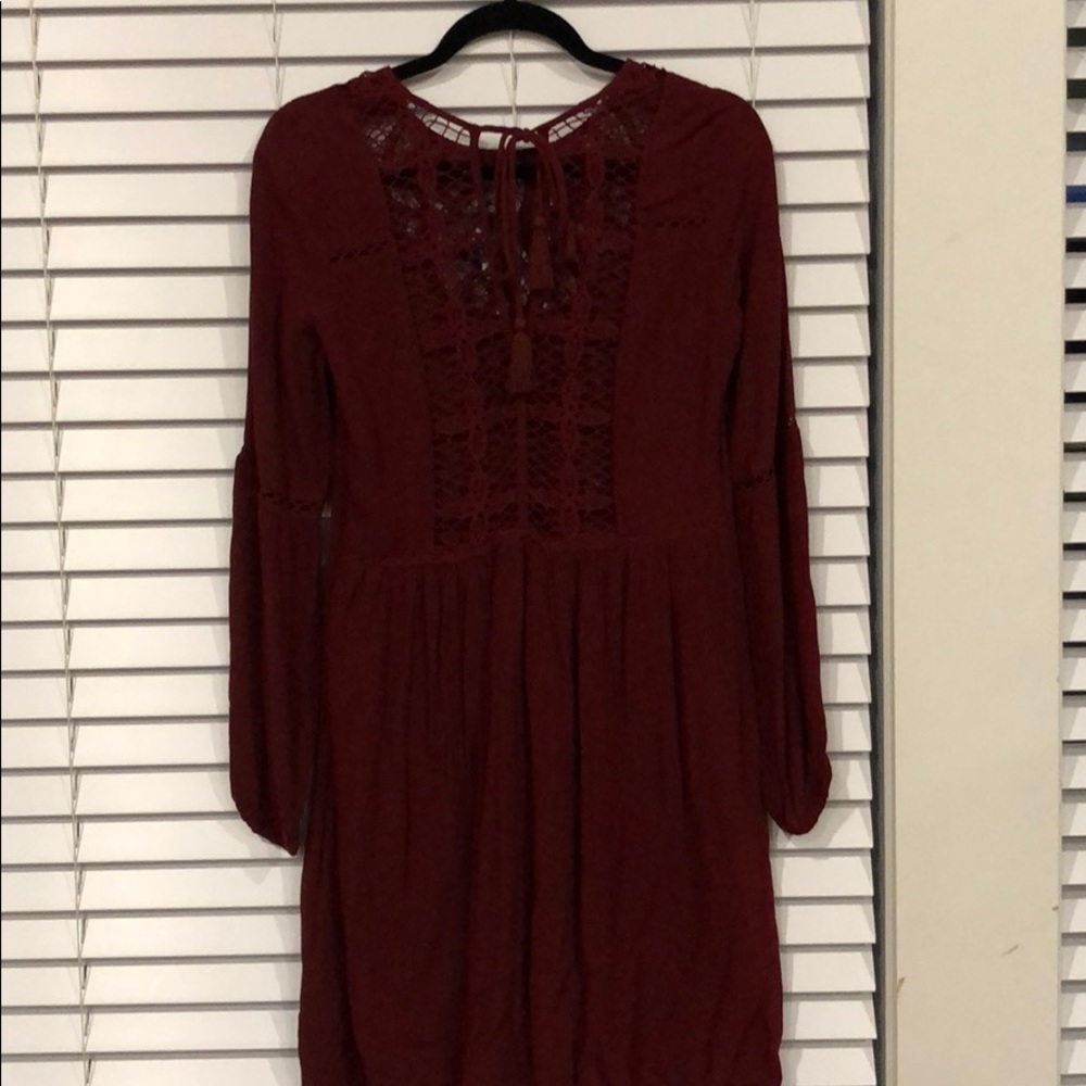 American Eagle Maroon Lacey Long Sleeve Dress - Picture 2 of 5